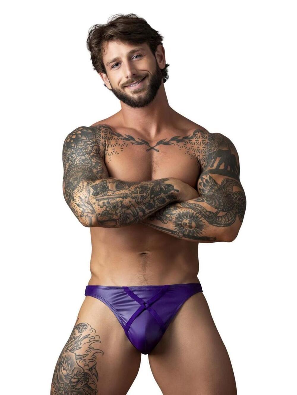 Male Power 447-302 Eggplant Crossover Thong Color Plum